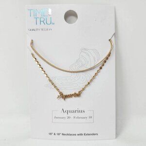 Time and Tru Aquarius Zodiac Necklace Set 16" & 18" Gold Tone With Extenders